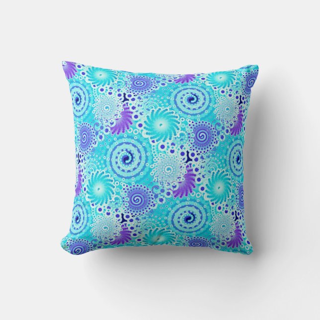 Fractal swirl pattern, turquoise, aqua, blue cushion (Front)