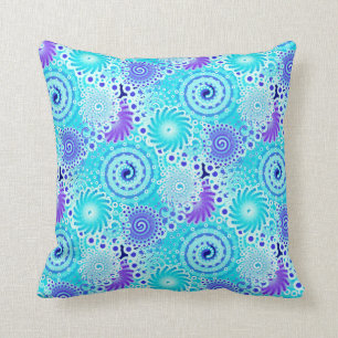 Fractal swirl pattern, turquoise, aqua, blue cushion