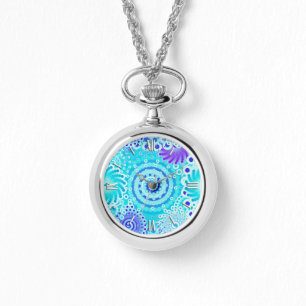 Fractal swirl pattern, turquoise, aqua, blue watch