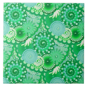 Fractal swirl pattern, turquoise, aqua, jade ceramic tile