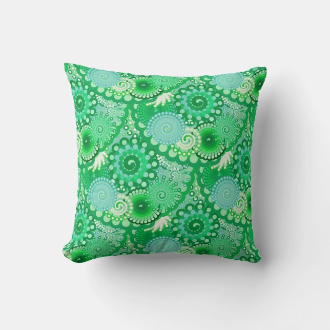 Fractal swirl pattern, turquoise, aqua, jade cushion (Front)