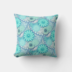 Fractal swirl pattern, turquoise, green, blue cushion