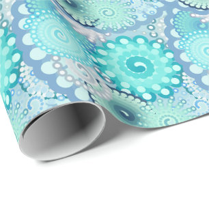 Fractal swirl pattern, turquoise, green, blue wrapping paper