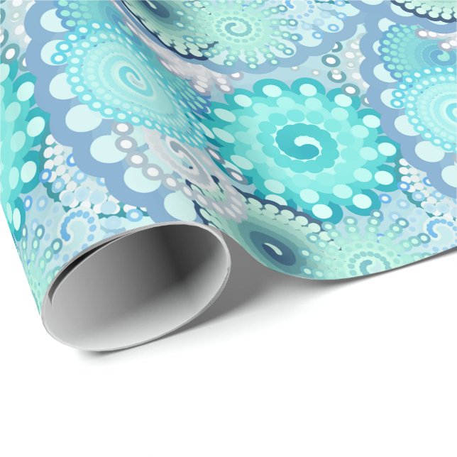 Fractal swirl pattern, turquoise, green, blue wrapping paper (Roll Corner)