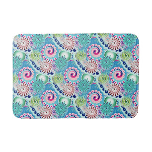 Fractal swirl pattern, turquoise, pink, multi bath mat