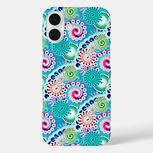 Fractal swirl pattern, turquoise, pink, multi Case-Mate iPhone case (Back)