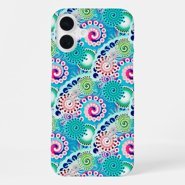 Fractal swirl pattern, turquoise, pink, multi iPhone case (Back)