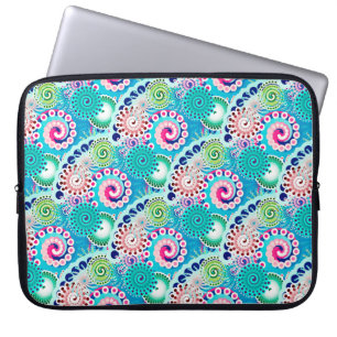Fractal swirl pattern, turquoise, pink, multi laptop sleeve