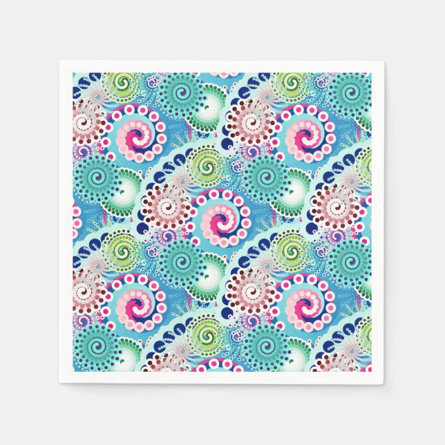 Fractal swirl pattern, turquoise, pink, multi  napkin (Front)