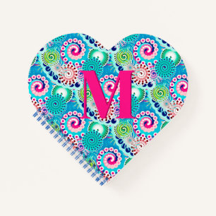 Fractal Swirl Pattern, Turquoise Pink Multi Notebook