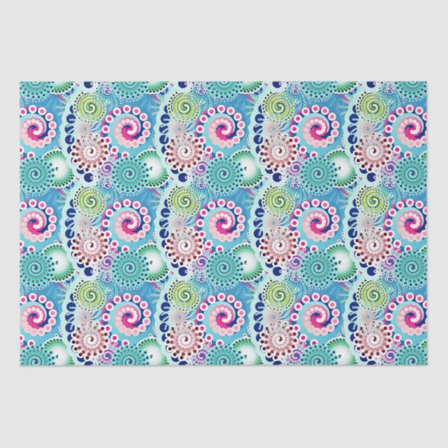 Fractal swirl pattern, turquoise, pink, multi  tissue paper (Front)