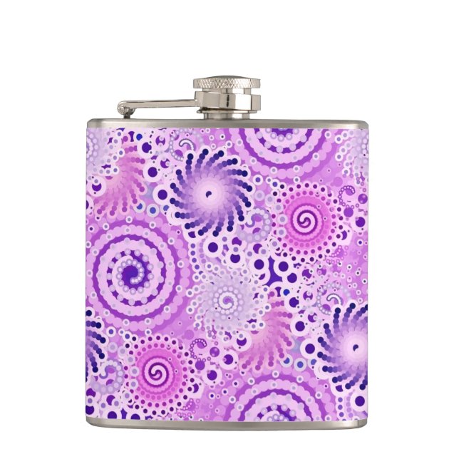 Fractal swirl pattern, violet, orchid hip flask (Front)