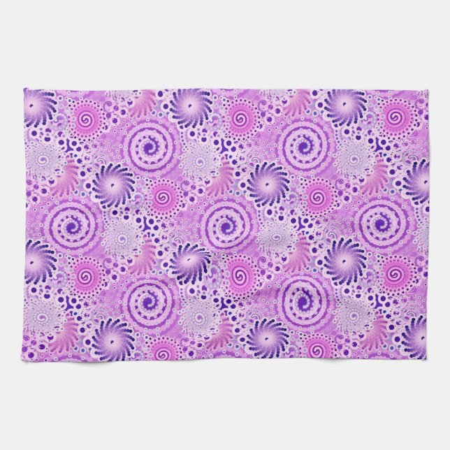 Fractal swirl pattern, violet, orchid tea towel (Horizontal)
