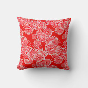 Fractal swirl pattern, vivid red and cream cushion