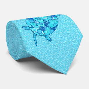 Fractal swirl turtle - cobalt and turquoise blue tie