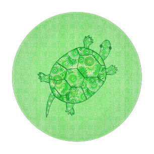 Fractal swirl turtle - lime and emerald green cutting board