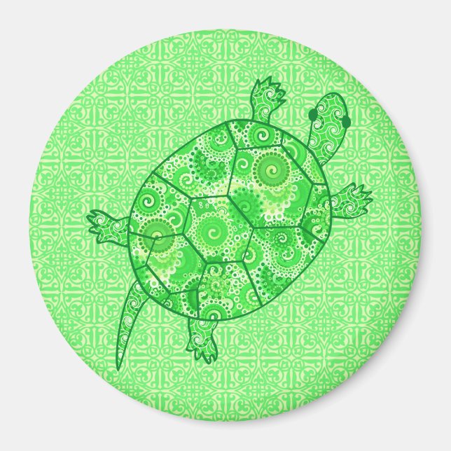 Fractal swirl turtle - lime and emerald green magnet (Front)