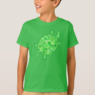 Fractal swirl turtle - lime and emerald green T-Shirt