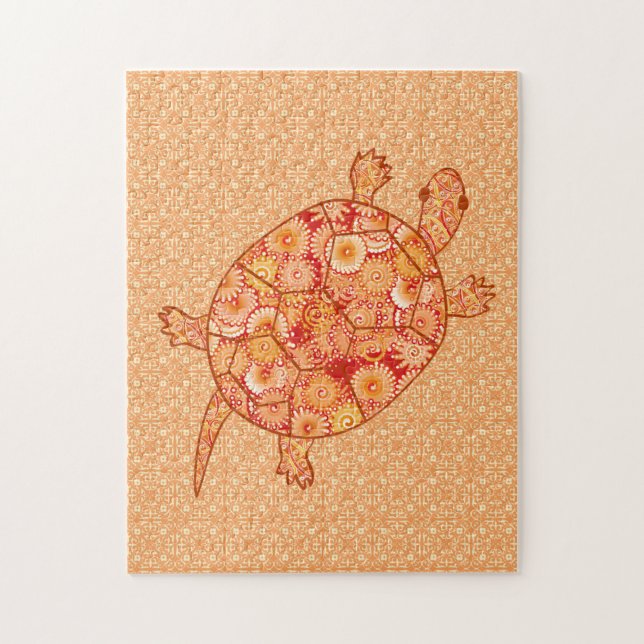 Fractal Swirl Turtle Shades of Mandarin Orange Jigsaw Puzzle (Vertical)