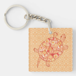 Fractal swirl turtle - shades of mandarin orange key ring