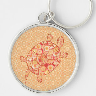 Fractal swirl turtle - shades of mandarin orange key ring
