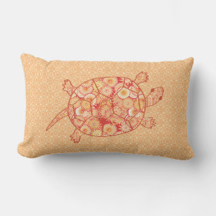Fractal swirl turtle - shades of mandarin orange lumbar cushion