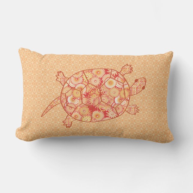 Fractal swirl turtle - shades of mandarin orange lumbar cushion (Front)