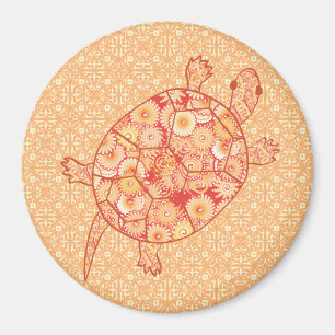 Fractal swirl turtle - shades of mandarin orange magnet