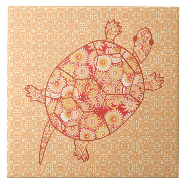 Fractal swirl turtle - shades of mandarin orange tile (Front)