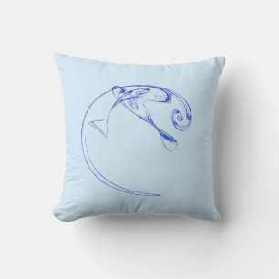 Fractal - Three Blue Fish Cushion