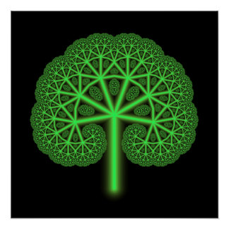 Fractal Tree Neon Green Abstract Geometric Poster