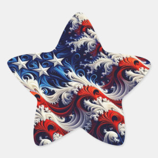 Fractal US Flag Design Star Sticker