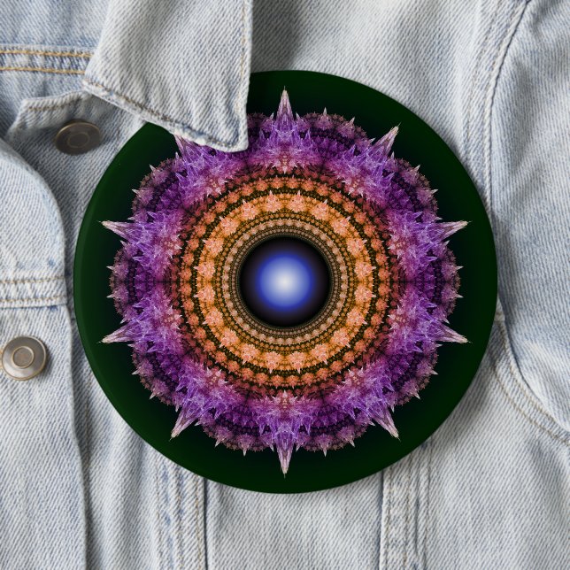 Fractal violet crystal pattern 6 cm round badge (In Situ)