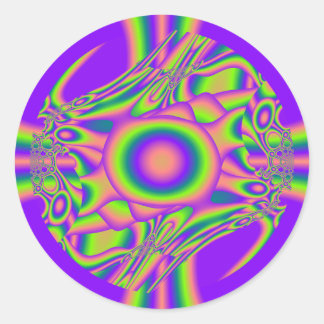 Fractal Warp Purple Green Psychedelic Classic Round Sticker