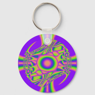 Fractal Warp Purple Green Psychedelic Key Ring