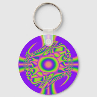 Fractal Warp Purple Green Psychedelic Key Ring