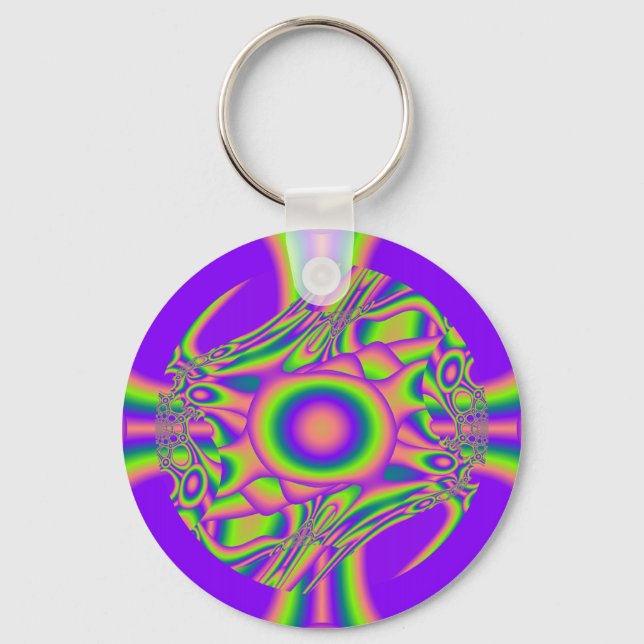 Fractal Warp Purple Green Psychedelic Key Ring (Front)