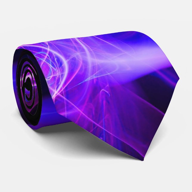 FRACTAL WAVES AND SWIRLS IN PURPLE BLUE BLACK TIE (Rolled)