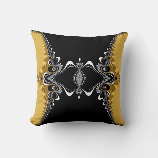 Fractal Waves Gold+Black Art Cushion (Front)