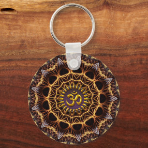 Fractal Weave Golden OM Symbol  Key Ring