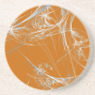 Fractal Web Series-2---Orange White Coaster 1 of