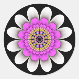 Fractal White Flower Power Stickers
