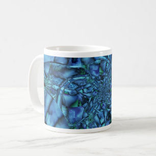 Fractal with Blue Grey and Green Geometric Shapes Coffee Mug