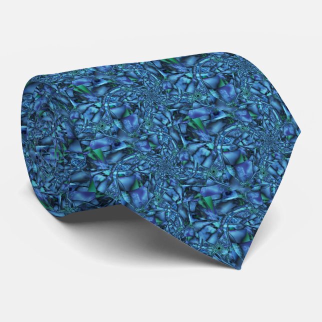 Fractal with Blue Grey and Green Geometric Shapes Tie (Rolled)