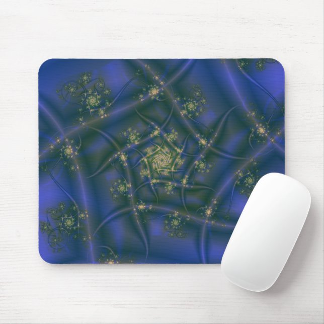 Fractal with Blue Yellow and Green Spiral Bursts Mouse Pad (With Mouse)