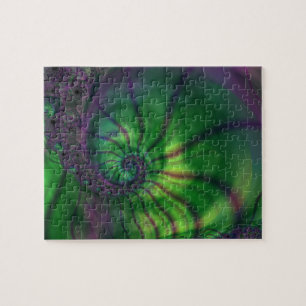 Fractal with Green and Purple Spiral Jigsaw Puzzle
