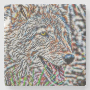 Fractal Wolf Stone Coaster