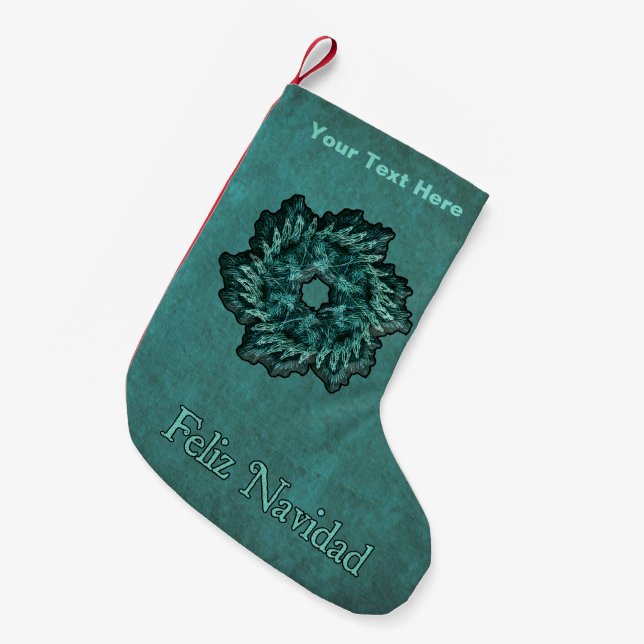 Fractal Wreath - Feliz Navidad Small Christmas Stocking (Front (Hanging))