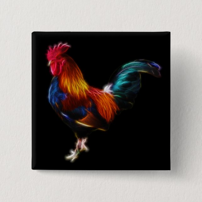 Fractalius Leghorn Rooster 15 Cm Square Badge (Front)