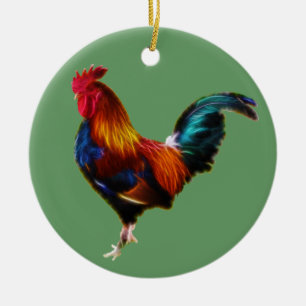 Fractalius Leghorn Rooster Ceramic Ornament
